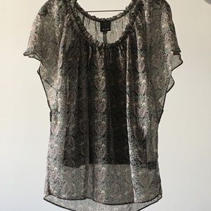 Ella Moss Sheer Black and Pink Patterned Blouse
